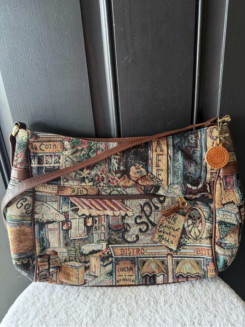 Vintage SAS Purse Handbag Tapestry Cafe Bistro Scene Strap USA